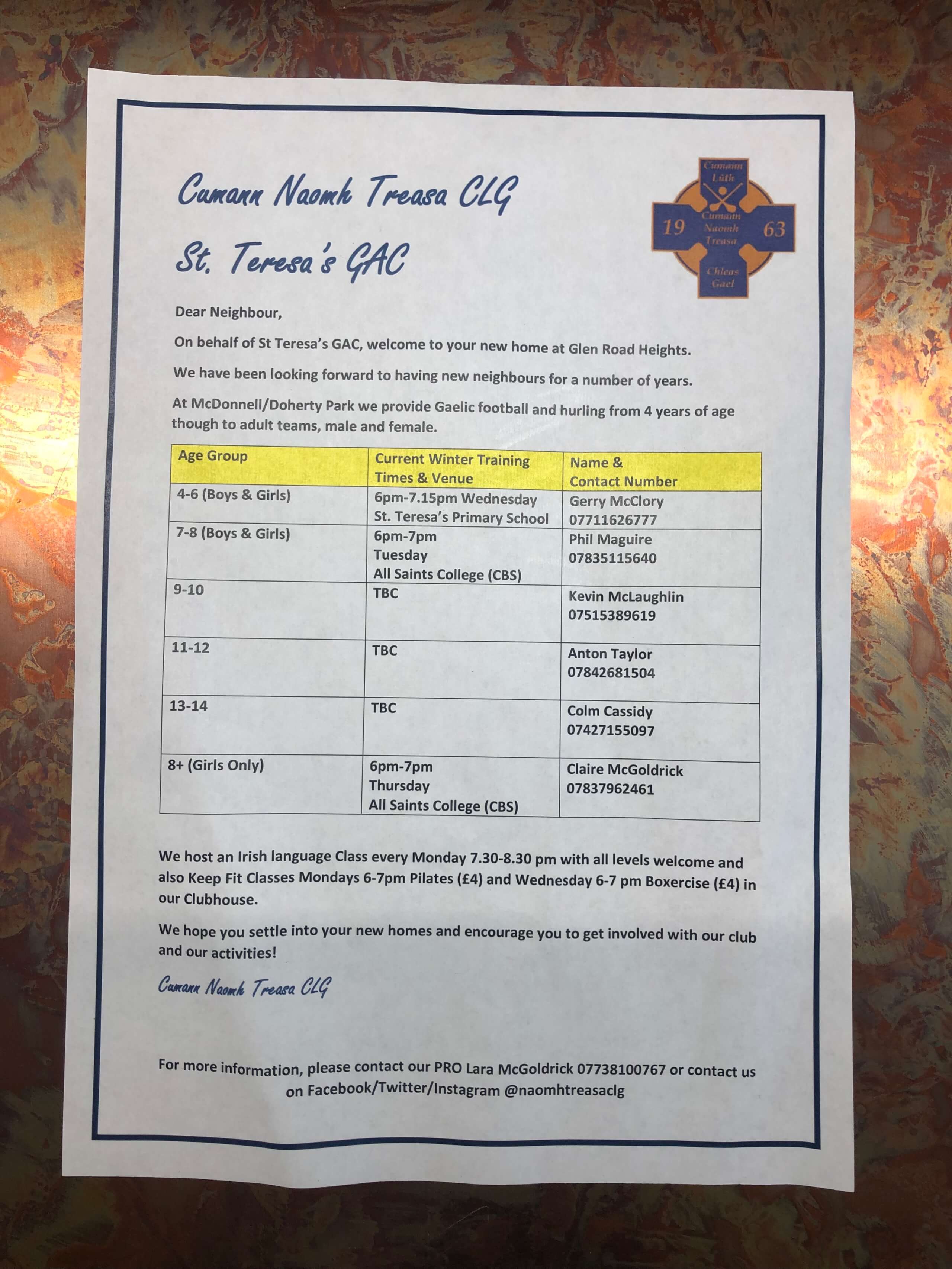 St Teresas GAC - Local Community Support: Glen Road Belfast