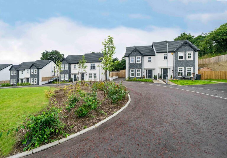 Semi-detached houses with grey stone work at Huntingdon Hill Lisburn/Belfast